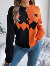 Load image into Gallery viewer, Women’s Spooky Pumpkin Contrast Long-Sleeve Pullover Sweater
