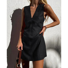 Load image into Gallery viewer, 🌿 V-Neck Cotton &amp; Linen Sleeveless Mini Dress
