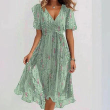 Load image into Gallery viewer, Chiffon Printed Short Sleeve Dress Summer Elegant V-neck Dresses Womens Clothing
