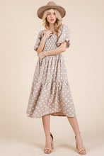 Load image into Gallery viewer, New Floral Embroidered Smocked Puff Sleeve Tiered Midi Dress For Women Elegant,Charming and Feminine Floral Embroidered Midi Dress with Puff Sleeves and Tiered Design
