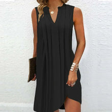 Load image into Gallery viewer, Ladies’ Notch V‑Neck Pleated Petal‑Sleeve Maxi Dress
