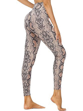 Load image into Gallery viewer, Cropped High-Waisted Leggings – Brown Snake Print Workout Pants
