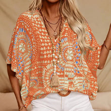 Load image into Gallery viewer, Mandala Print V-Neck Blouse – Casual Vacation Top
