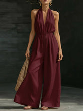 Load image into Gallery viewer, Women’s V-Neck Halter Neck Wide-Leg Jumpsuit
