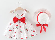 Load image into Gallery viewer, Modern Luxury Baby Girl Summer Party Clothing Cherry Dot Princess Dresses Bow Hat Outfits For Girls

