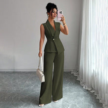 Load image into Gallery viewer, Women's Sleeveless Blazer &amp; Straight-Leg Pants Two-Piece Set
