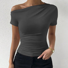 Load image into Gallery viewer, Women’s Y2K Ruched One-Shoulder Summer Top – Slim Fit Asymmetrical Shirt
