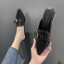 Load image into Gallery viewer, Women's Retro Pointed Toe Mid-Heel Closed-Toe Mules
