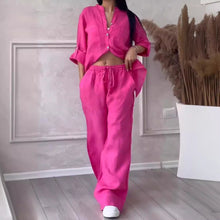Load image into Gallery viewer, Wide-Leg Pants &amp; Lace-Up Top Two-Piece Set – Solid Color, 12 Colors S–5XL
