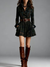 Load image into Gallery viewer, Women's Elegant Plaid Long Sleeve Mini Dress | Belted
