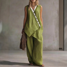 Load image into Gallery viewer, Women's Boho V-Neck Button Vest &amp; Wide-Leg Pants Set

