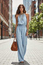 Load image into Gallery viewer, Women's Sleeveless Backless Lace-Up Halter Wide-Leg Jumpsuit
