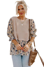 Load image into Gallery viewer, Beige Faux Two Piece Knit Patchwork Floral Plus Size Top
