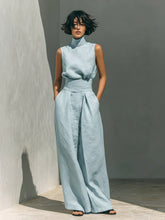 Load image into Gallery viewer, Women's Linen-Blend High-Neck Sleeveless Top &amp; Wide-Leg Pants Set
