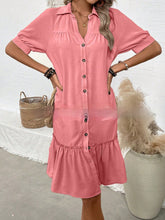 Load image into Gallery viewer, Women's Puff Sleeve Ruffled Hem Mini Dress – Solid Color
