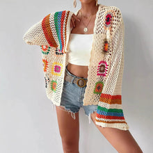 Load image into Gallery viewer, Hand-Crocheted Floral Cardigan Sweater | Boho Open Front Knit Top
