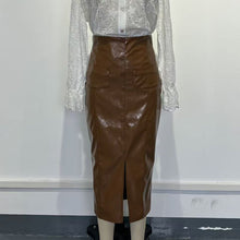 Load image into Gallery viewer, Women’s Faux Leather High-Waisted Bodycon Midi Skirt
