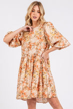 Load image into Gallery viewer, New Summer Flower Print Linen Blend Babydoll Mini Dress – Lightweight Floral Babydoll Dress with Relaxed Fit and Gathered Waist
