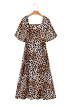 Load image into Gallery viewer, Brown Leopard Print Puff Sleeve Ricrac Maxi Dress
