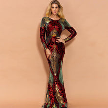 Load image into Gallery viewer, Long Sleeve Backless Sequin Dresses Female Maxi Multi Dress
