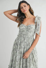 Load image into Gallery viewer, Floral Bust Ruched Midi Dress with Shoulder Tie For Women – Ruched Midi Dress For Summer, Floral Bust Dress, Shoulder Tie Dress, Feminine Midi Dress, Chic Event Dress
