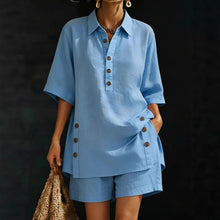 Load image into Gallery viewer, Short-Sleeve Shirt &amp; Loose Pants Two-Piece Set – 4 Colors, S–5XL
