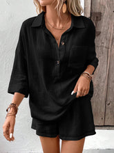 Load image into Gallery viewer, Women's Lapel Collar Double-Panel Shirt &amp; Shorts Two-Piece Set
