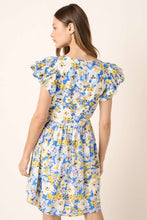 Load image into Gallery viewer, New Summer Floral V-Neck Cap Sleeve Mini Dress For Women – Charming Floral Print Mini Dress with V-Neckline and Cap Sleeves
