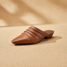 Load image into Gallery viewer, Handmade Sheepskin Ruched Mule Slides – Square Toe Low Heel
