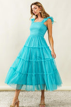 Load image into Gallery viewer, Frill Mesh Tiered Midi Dress For Women – Fluttering, Elegant, Romantic Frill Design with Mesh Details for a Feminine Silhouette
