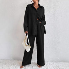 Load image into Gallery viewer, Women's Pleated Long Sleeve Lapel Two-Piece Set – Loose Top &amp; Pants
