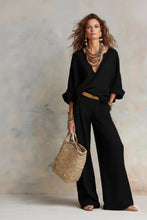 Load image into Gallery viewer, Women's Linen-Style Two-Piece Set – V-Neck Top &amp; Wide-Leg Pants
