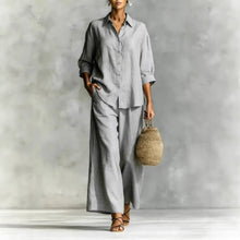 Load image into Gallery viewer, Cotton-Linen Shirt &amp; Wide-Leg Pants Suit – 6 Colors, S–5XL
