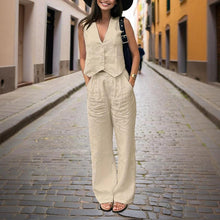 Load image into Gallery viewer, Women’s V‑Neck Button‑Front Vest &amp; High‑Waist Pants Set
