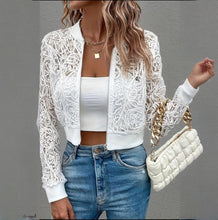 Load image into Gallery viewer, Women's Elegant Lace Short Zip-Up Long Sleeve Jacket Spring Fall Top
