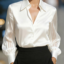 Load image into Gallery viewer, Women’s Satin Lapel Collar Blouse – Sheer Long Sleeve Button-Down Shirt for Office &amp; Spring/Autumn Wear
