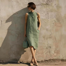 Load image into Gallery viewer, Women's Sleeveless A-Line Midi Dress – Solid Color Cotton Linen Casual
