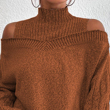 Load image into Gallery viewer, Women's Cold Shoulder Sweater - High Neck Cut Out Pullover Long Sleeve
