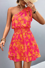 Load image into Gallery viewer, Pink Smocked Printed Single Shoulder Dress Feminine &amp; Flattering Summer Style Dresses
