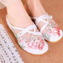 Load image into Gallery viewer, Women's Floral Embroidered Mesh Shoes – Breathable Hollow-Out Retro Flats
