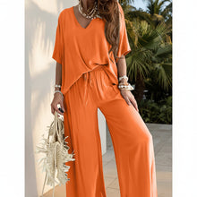 Load image into Gallery viewer, Women's V-Neck Batwing Top &amp; Drawstring Wide-Leg Pants Two-Piece Set
