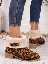Load image into Gallery viewer, Leopard Block Heel : Fuzzy Boots
