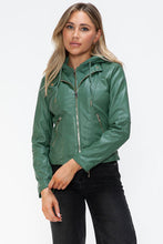 Load image into Gallery viewer, Women Classic Snobbish Faux Leather Zip-Up Drawstring Hooded Jacket Edgy &amp; Casual PU Leather Jacket For Streetwear
