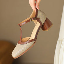 Load image into Gallery viewer, Women's Leather T-Strap Mule Sandals
