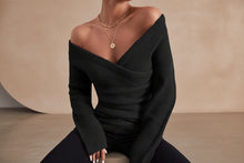 Load image into Gallery viewer, Women's Off-Shoulder Crossover Knit Sweater – Slim Fit Long Sleeve
