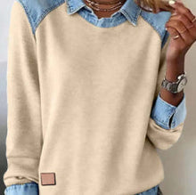Load image into Gallery viewer, Denim Collar Patchwork Pullover Knitwear Top – Women’s Street Style
