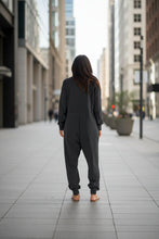 Load image into Gallery viewer, Women’s V-Neck Long Sleeve Solid Color Loose Jumpsuit With Two Side Pockets
