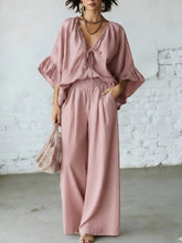 Load image into Gallery viewer, Women's Loose-Fit V-Neck Top &amp; Wide-Leg Pants Two-Piece Set
