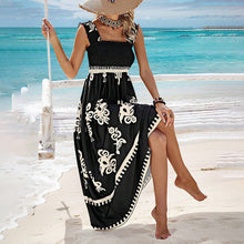 Load image into Gallery viewer, Women's Wide-Strap Printed Maxi Dress – Smocked Bodice &amp; Tassel Waist
