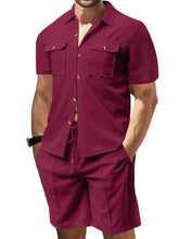 Load image into Gallery viewer, Men's Full Size Button Down Short Sleeve Top and Shorts Set Plus Size
